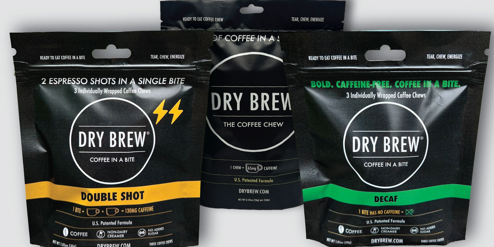 Dry Brew Sample Pack 9 Coffee Chews – portable caffeine bites for hikers and athletes.