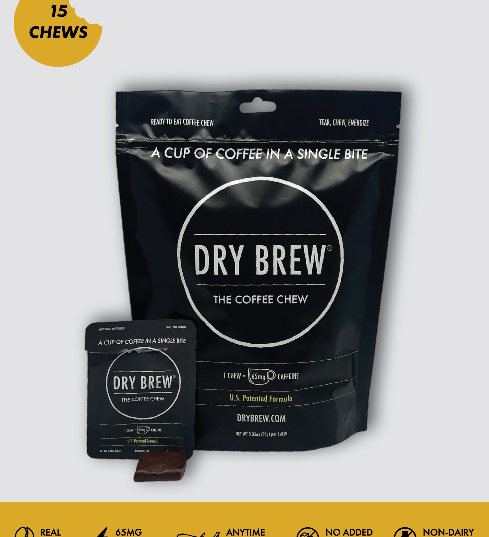 Dry Brew OG Single Shot 15 pack Coffee Chew – portable caffeine for hikers and athletes