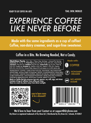 Back of a coffee product packaging with text and barcode.