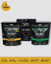 Dry Brew Sample Pack 9 Coffee Chews – portable caffeine bites for hikers and athletes.