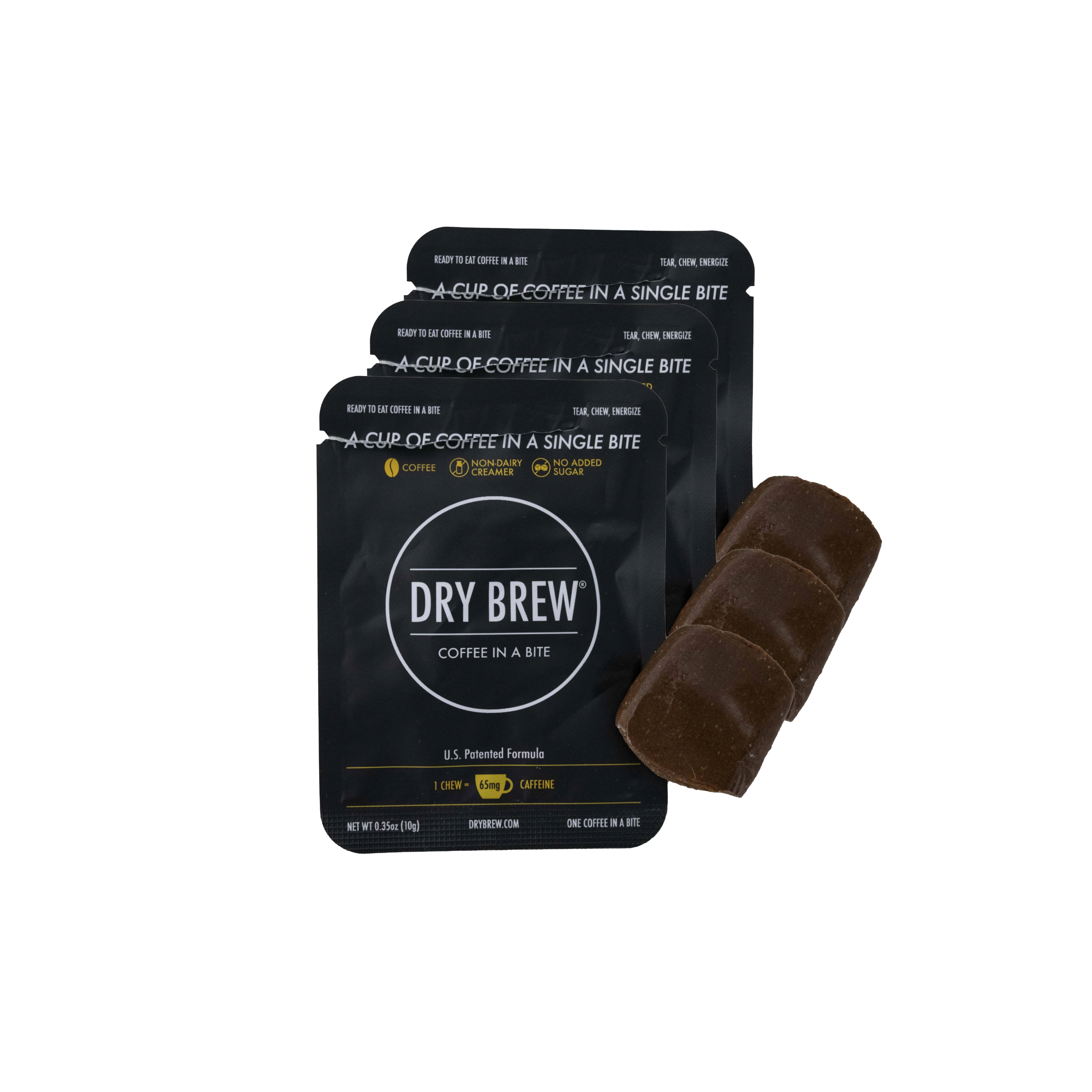 Dry Brew Original coffee bites 3-pack, chewable waterless coffee with 65mg caffeine per bite