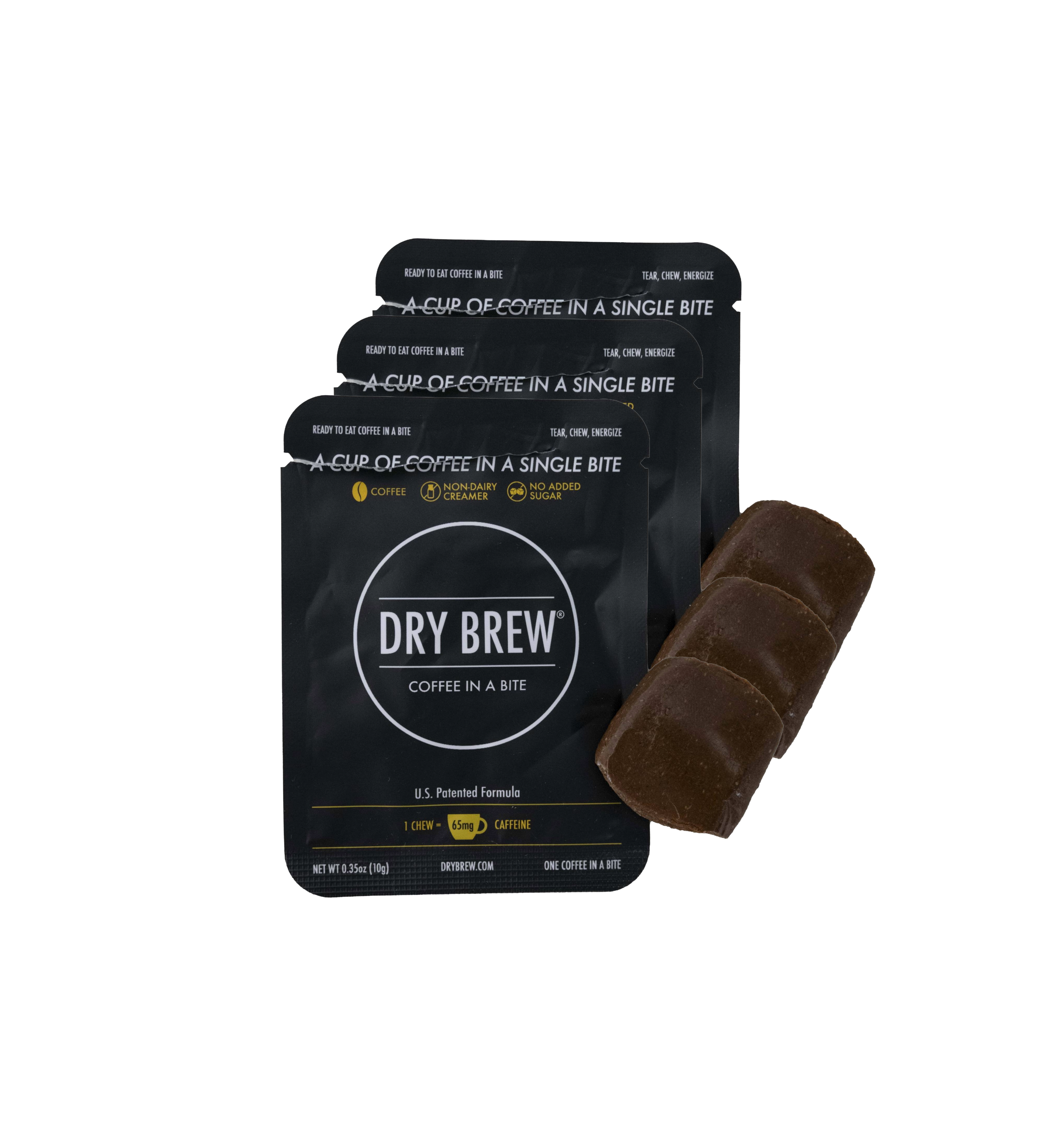 Dry Brew Original coffee bites 3-pack, chewable waterless coffee with 65mg caffeine per bite