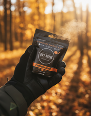 Dry Brew Pumpkin Spice chewable coffee bites pack front, seasonal fall flavor